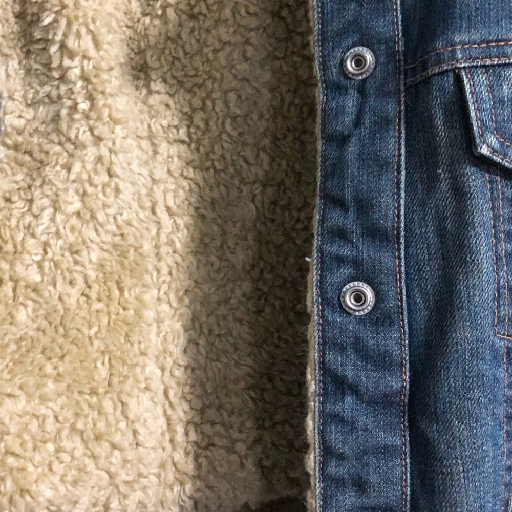 GAP‎ Denim Trucker Jacket Sherpa Lining Vintage Bomber Acid Wash Women’s XS - Picture 6 of 8